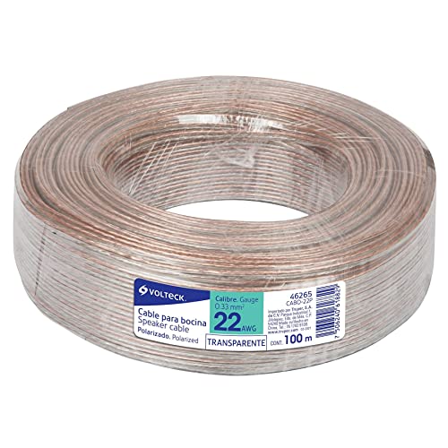 CABLE DUPLEX POLARIZADO TRANSPARENTE PARA BOCINA 22AWG VOLTECK ROLLO 46265