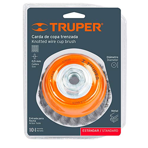 Carda copa 3' alambre trenzado grueso, eje 5/8'-11, Truper 17529