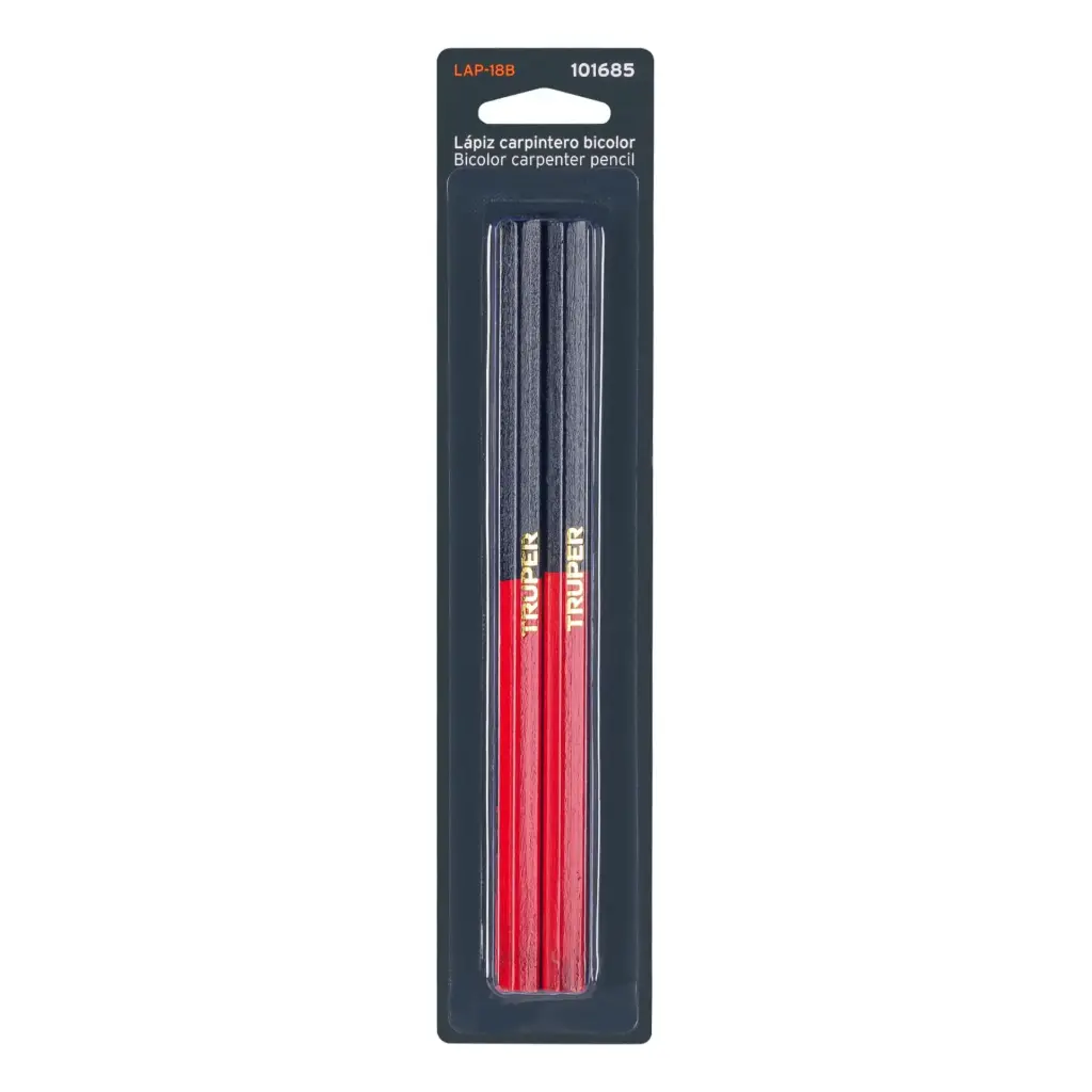[101685] Blíster con 2 lápices 18 cm bicolor gruesos para carpintero TRUPER 101685