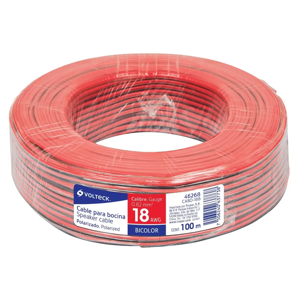 [46268] CABLE POLARIZADO BICOLOR P/BOCINA 18AWG VOLTECK ROLLO 46268