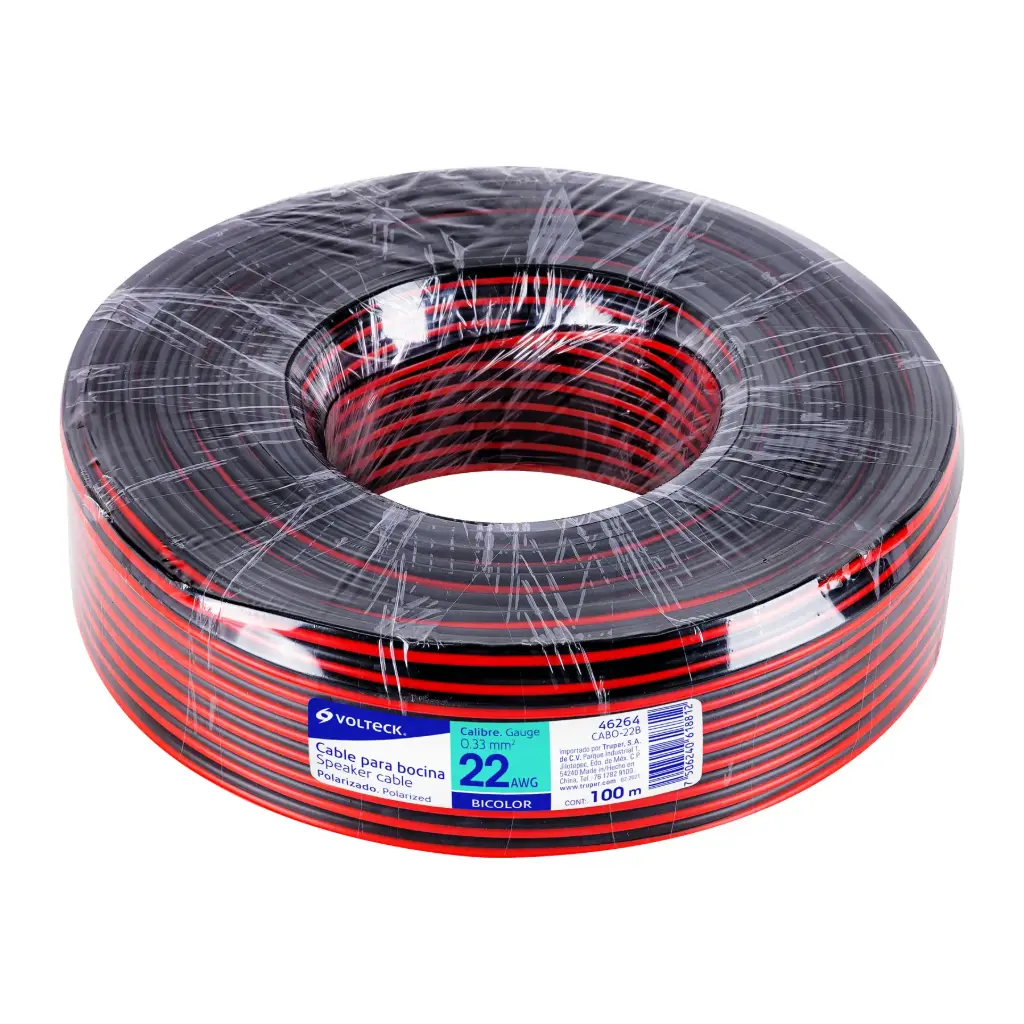 [46264] CABLE POLARIZADO BICOLOR P/BOCINA 22AWG VOLTECK ROLLO 46264