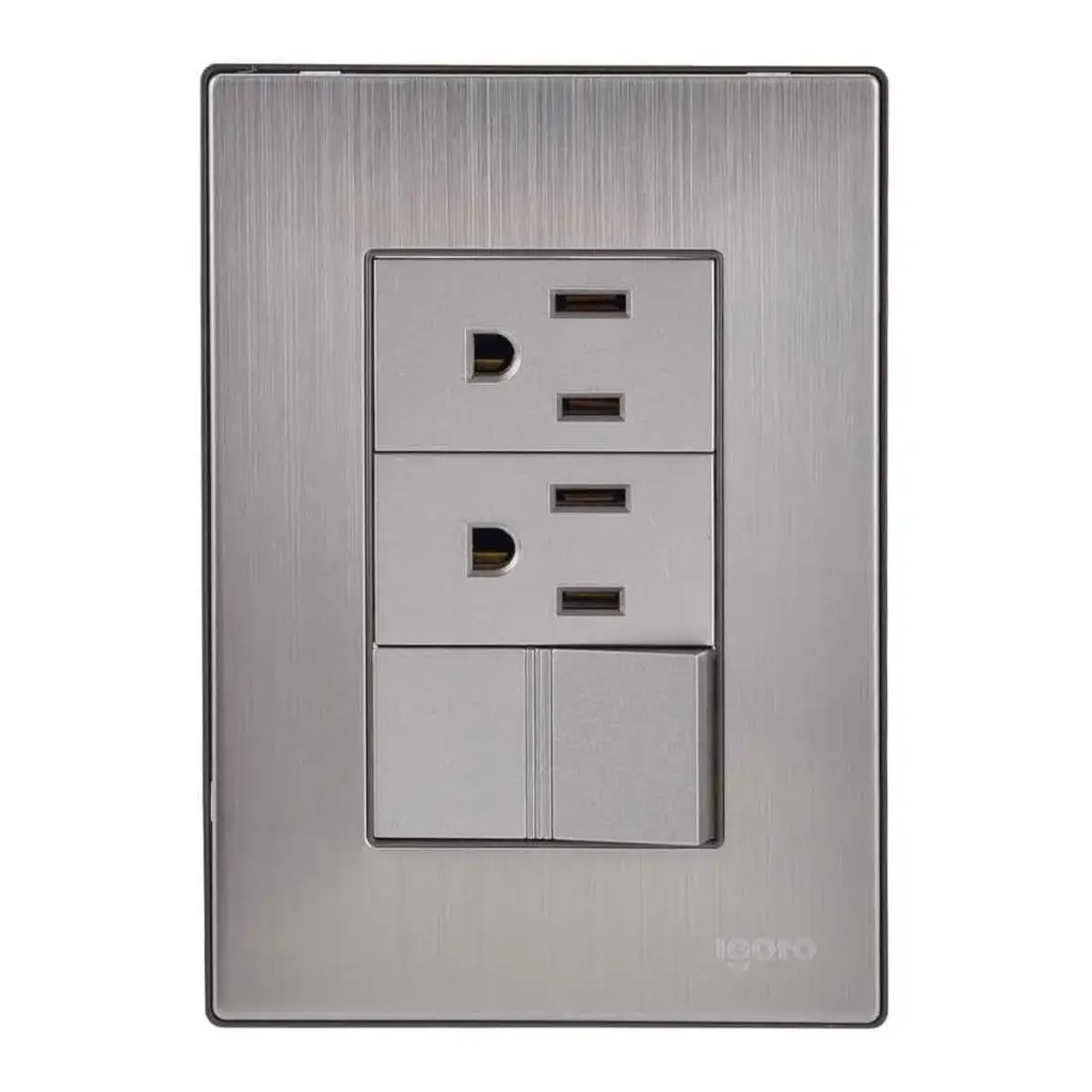 PLACA APAGADOR SENC Y 2 CONTACTOS ATERRI INOX OXFORD IGOTO INOX2003