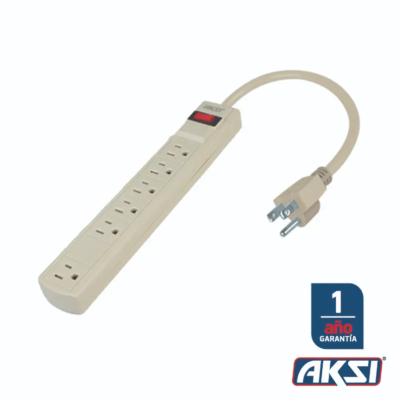 Barra multicontacto 6 entrad cable 75 cm 14 AWG, 450 Joules AKSI 118972
