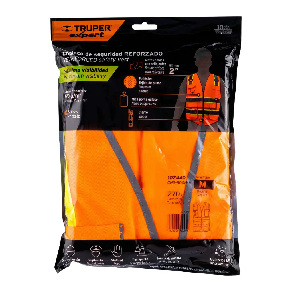 Chaleco de seguridad de alta visibilidad, naranja, M, EXPERT 102440