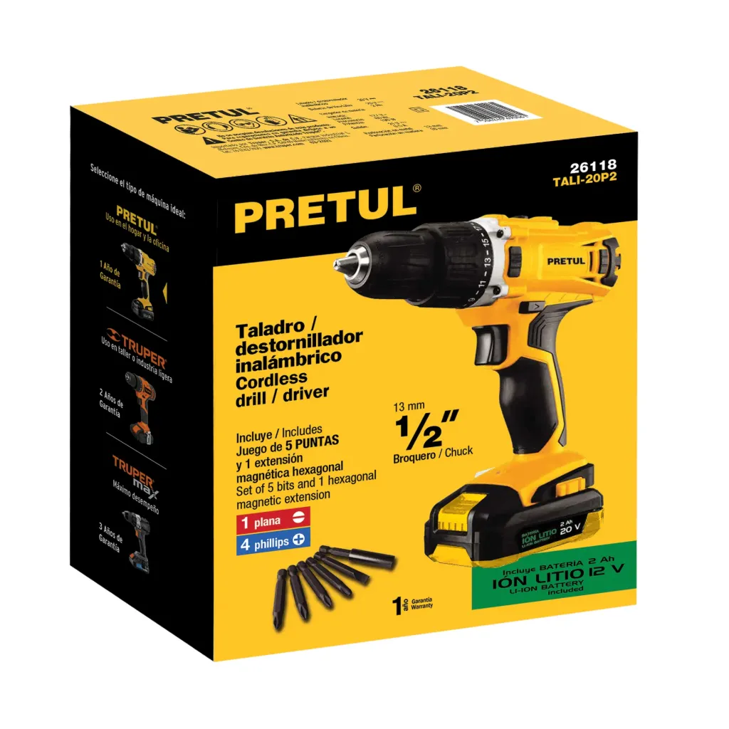 [26118] TALADRO/DESTORNILLADOR INALAMBRICO 1/2" 20V PRETUL (TRUPER) 26118