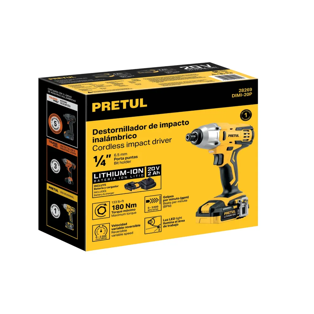 [28269] DESTORNILLADOR DE IMPACTO INALAMBRICO 1/4" 20V PRETUL (TRUPER) 28269