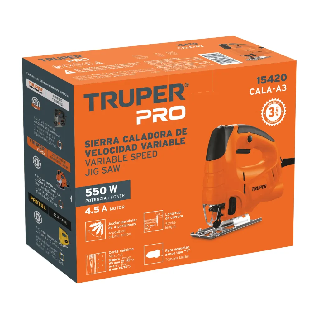 [15420] SIERRA CALADORA 550W 4,5A (VEL. VARIABLE) TRUPER PRO 15420