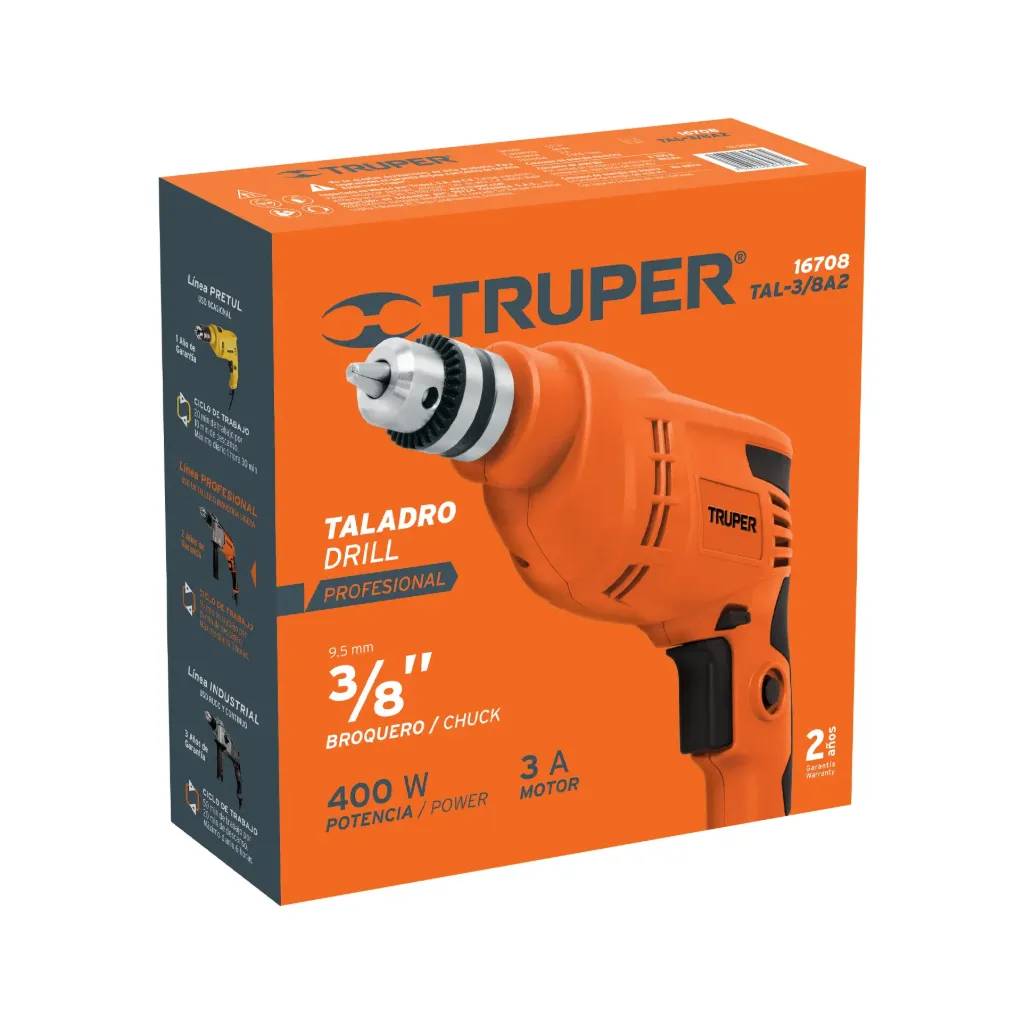 [16708] TALADRO 3/8" 400W TRUPER PRO 16708