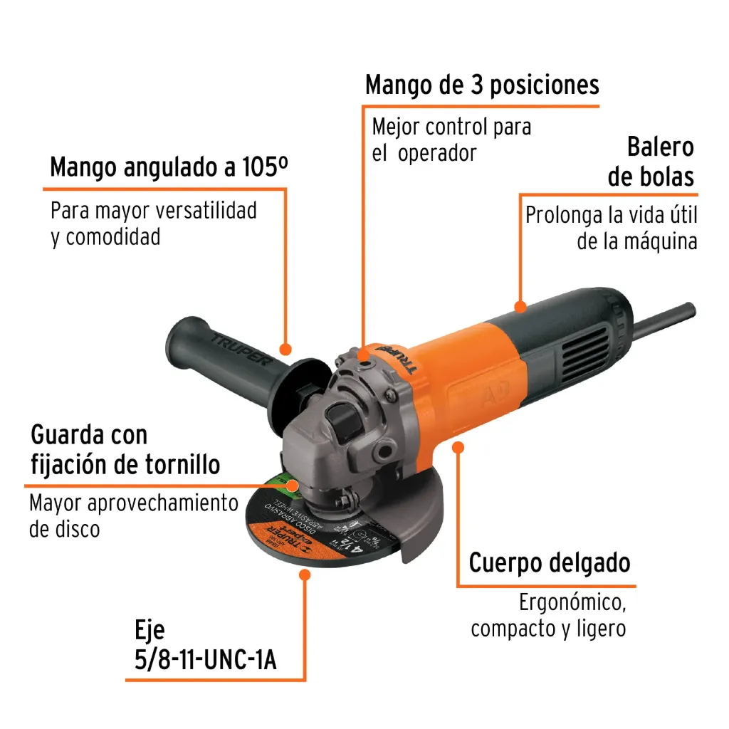 [16683] ESMERILADORA ANGULAR 4½" 800W TRUPER PRO 16683
