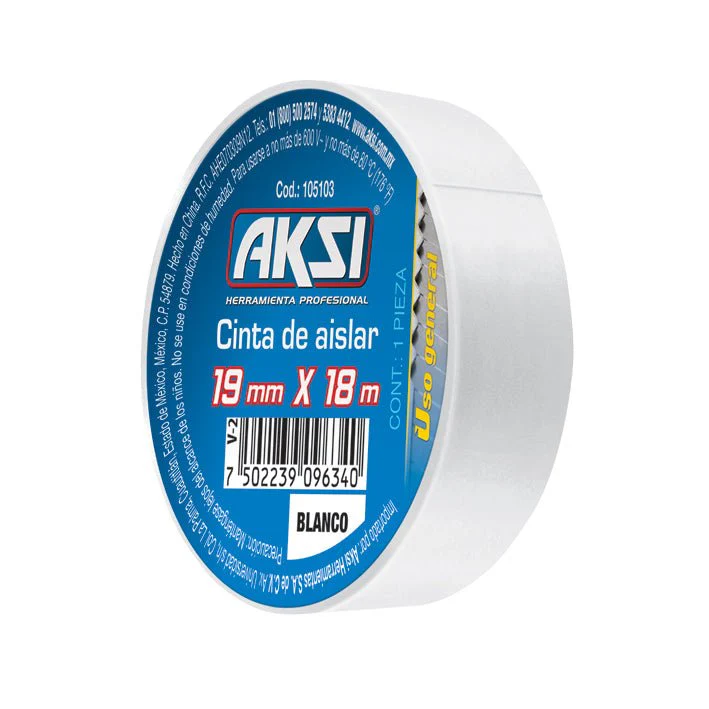 [105103] CINTA AISLAR BLANCA 19mm x 18m AKSI 105103