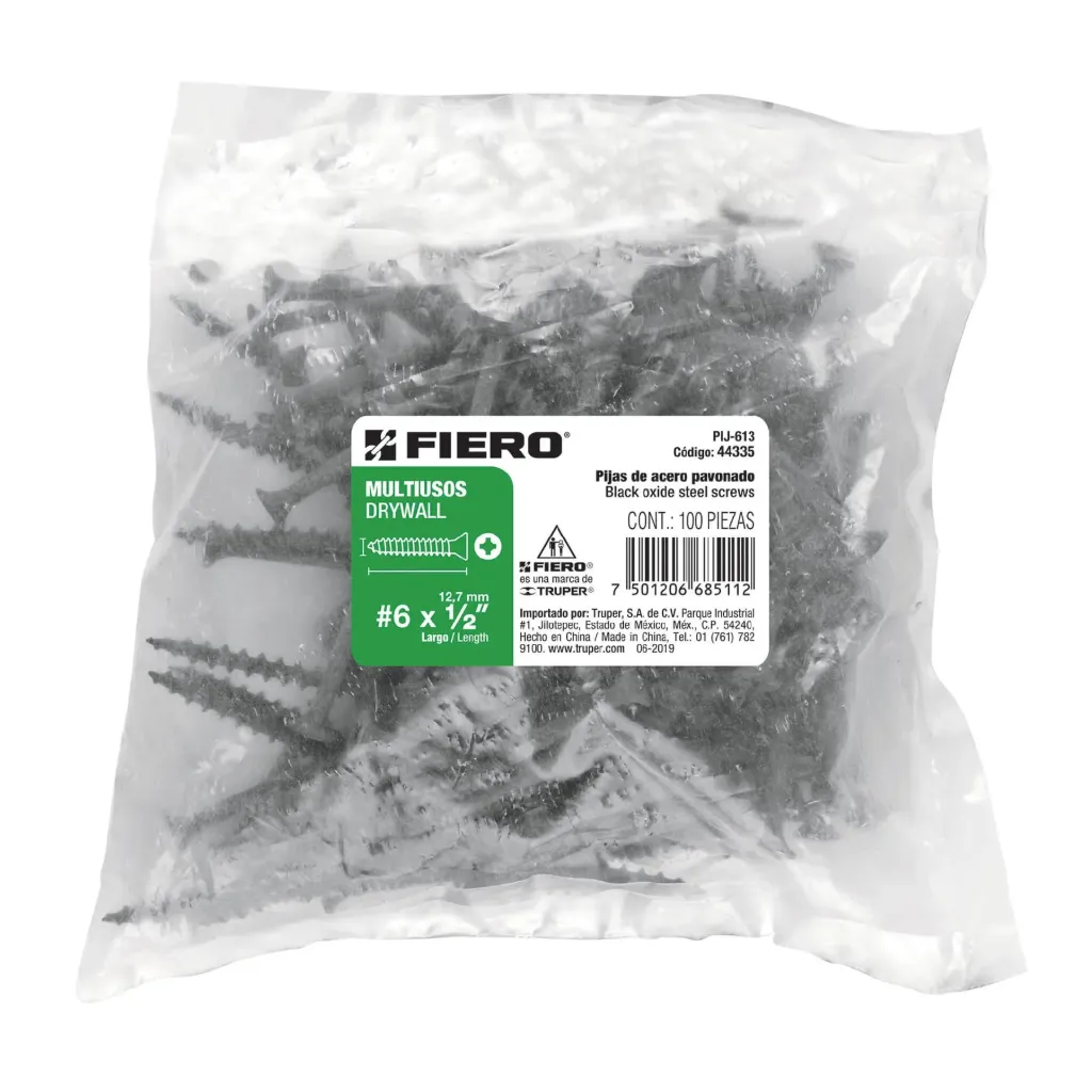 [44335] BOLSA 100 PIEZAS pijas #6 x 1/2'cabeza plana phillips multiusos FIERO TRUPER 44335
