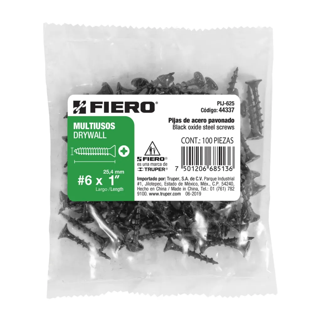 [44337] BOLSA 100 PIEZAS pijas #6 x 1'cabeza plana phillips multiusos FIERO TRUPER 44337