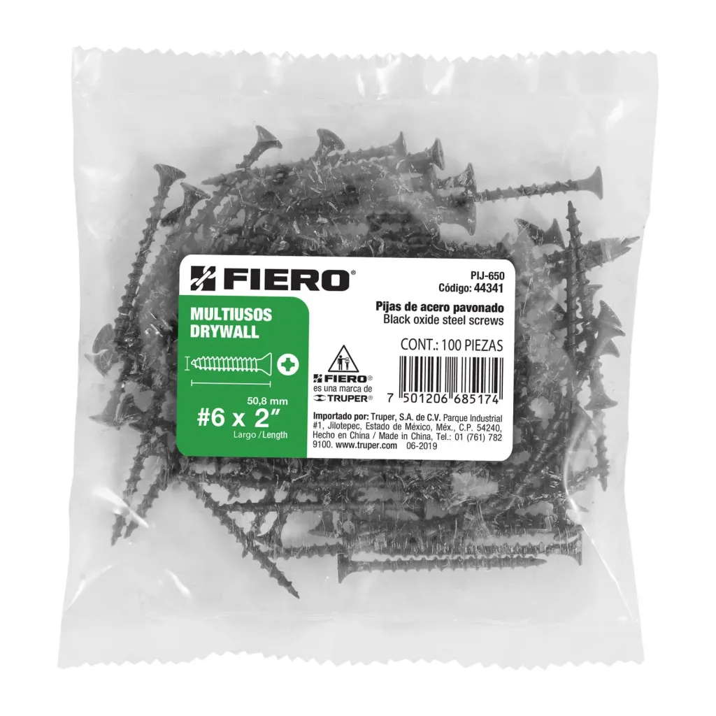 [44341] BOLSA 100 PIEZAS pijas #6 x 2'cabeza plana phillips multiusos FIERO TRUPER 44341
