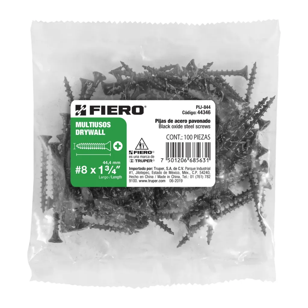 [44346] BOLSA 100 PIEZAS pijas #8 x1-3/4'cabeza plana phillips multiusos FIERO TRUPER 44346