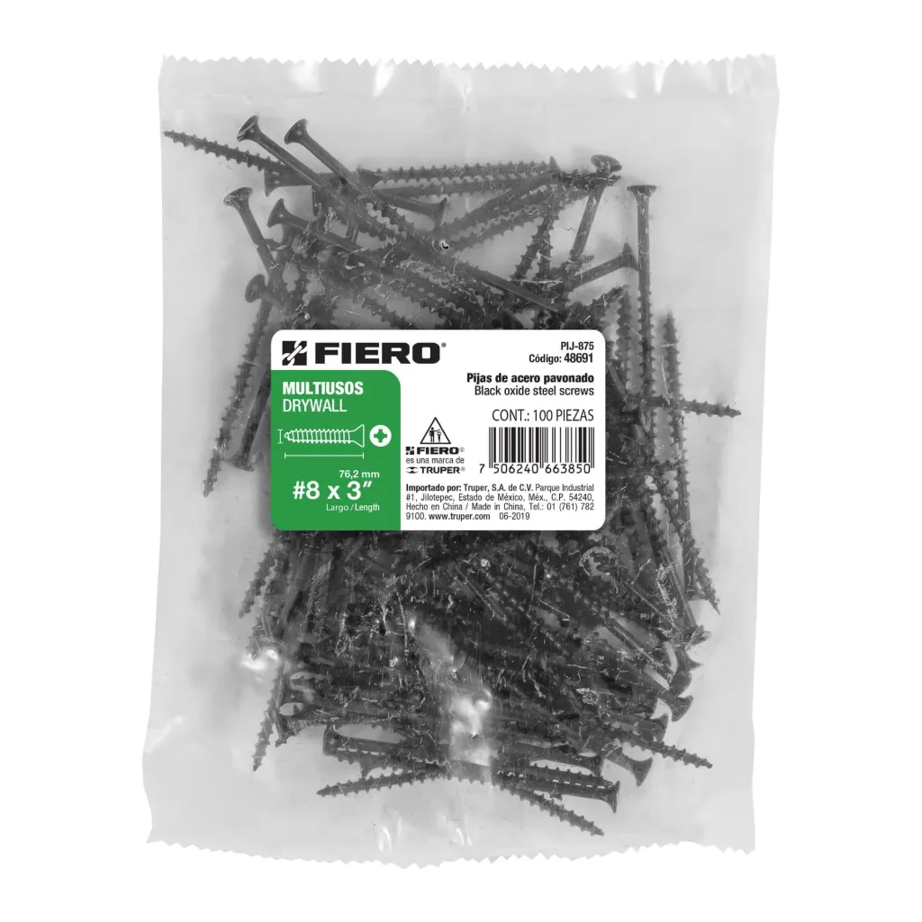 [48691] BOLSA 100 PIEZAS pijas #8 x 3' cabeza plana phillips multiusos FIERO TRUPER 48691