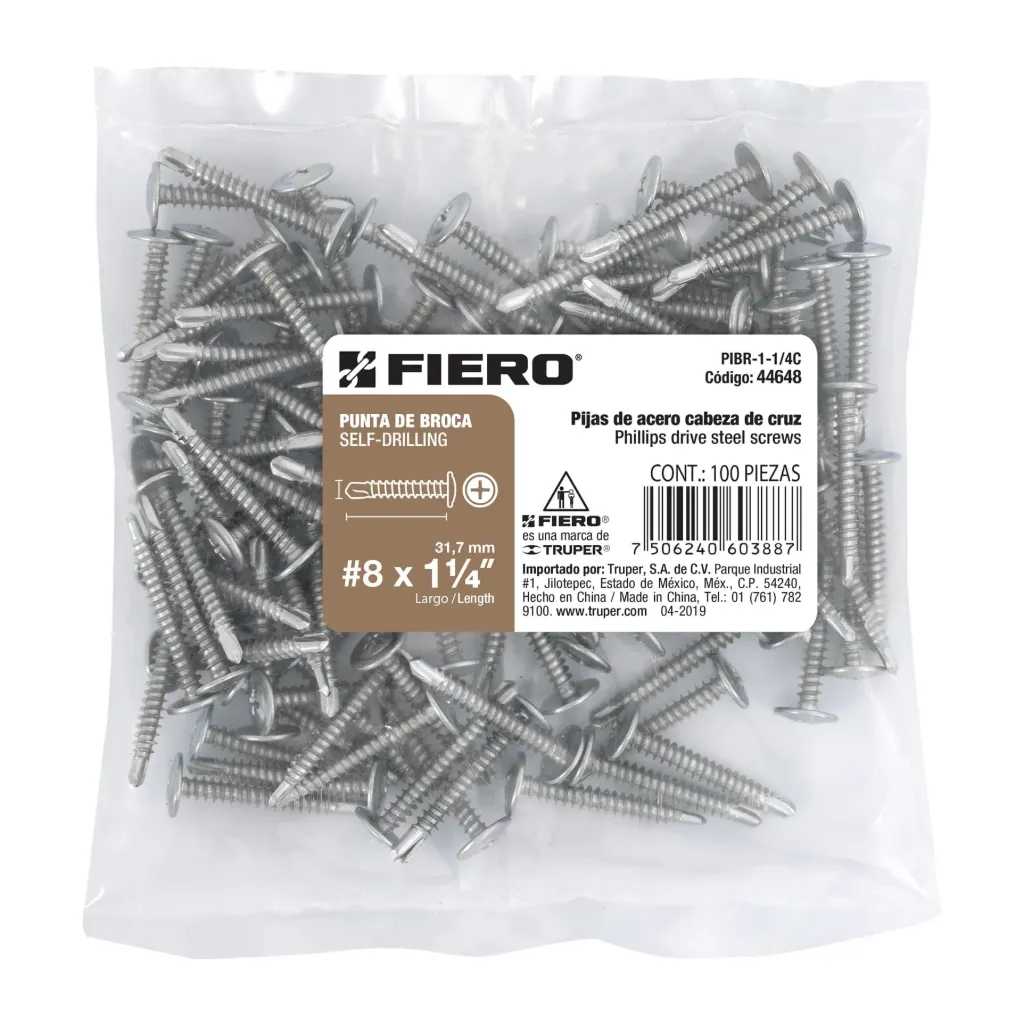 [44648] BOLSA CON 100 PIJAS #8 x 1¼" PUNTA DE BROCA FIERO (TRUPER) 44648