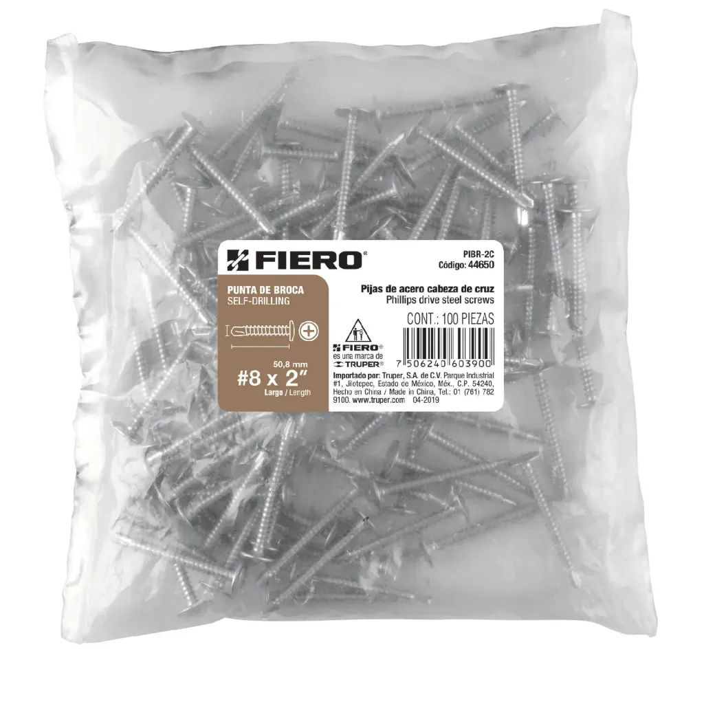 BOLSA CON 100 PIJAS #8 x 2" PUNTA DE BROCA FIERO (TRUPER) 44650