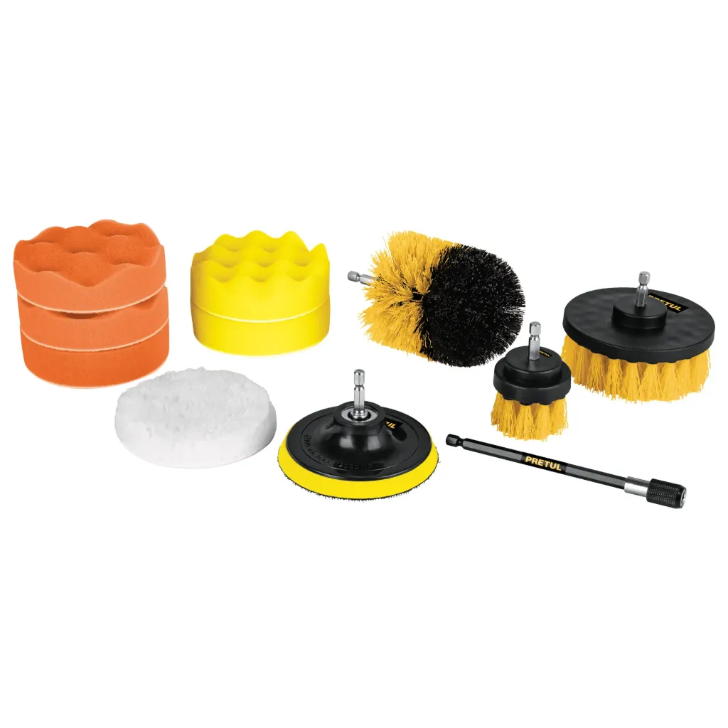 JUEGO DE 11 ACCESORIOS DE LIMPIEZA, PULIDO Y ABRILLANTADO PARA TALADRO, PRETUL (TRUPER) 27190