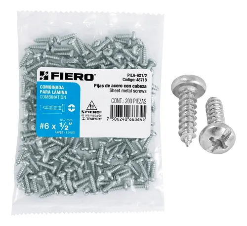 [44412] BOLSA 200 PIEZAS pijas para lámina, #8 x 1/2' FIERO TRUPER 44412