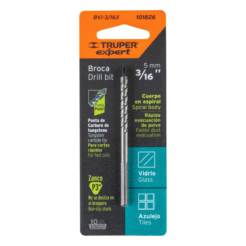 BROCA PARA VIDRIO Y AZULEJO 3/16", TRUPER EXPERT 101826
