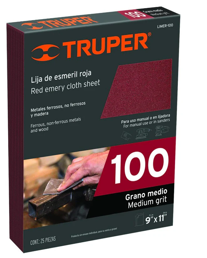 LIJA DE ESMERIL ROJA GRANO 100 TRUPER 11645