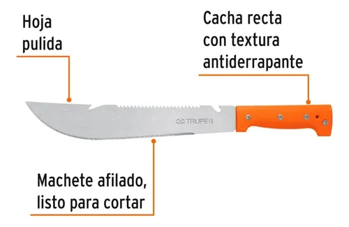 [100654] MACHETE RAMBO CACHA REMACHADA NARANJA 12" 100654 TRUPER