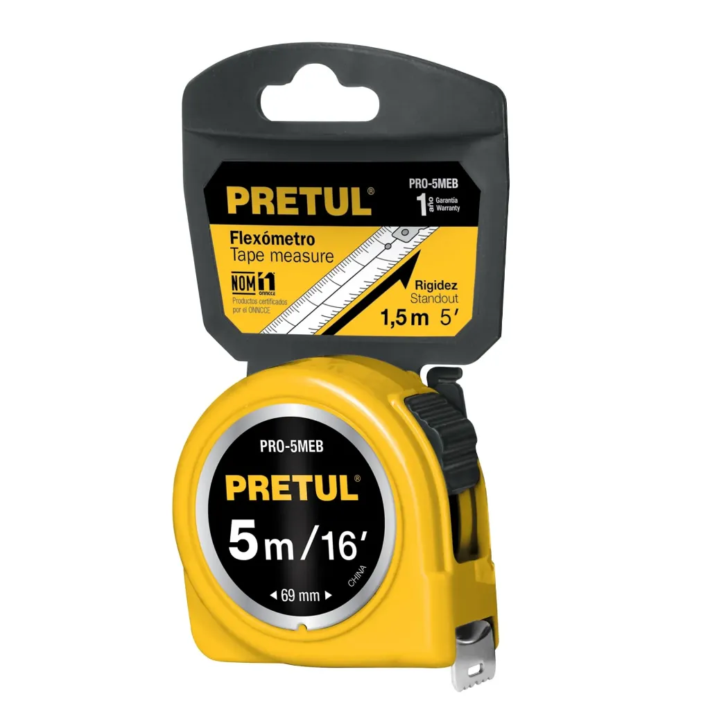 Flexómetro amarillo 5 m cinta 19 mm, en tarjeta, PRETUL (TRUPER) 21606