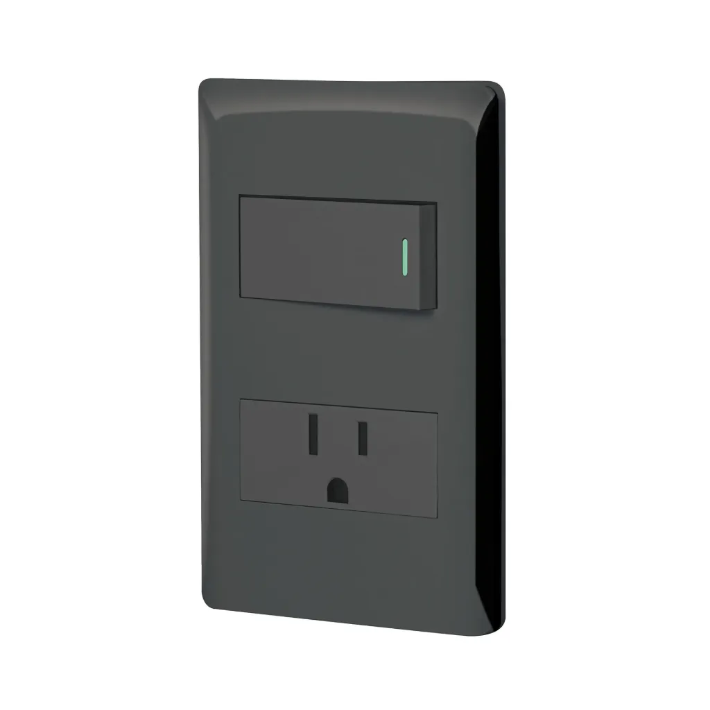 PLACA ARMADA NEGRA INTERRUPTOR Y CONTACTO 1 MODULO, LISBOA VOLTECK (TRUPER) 47898
