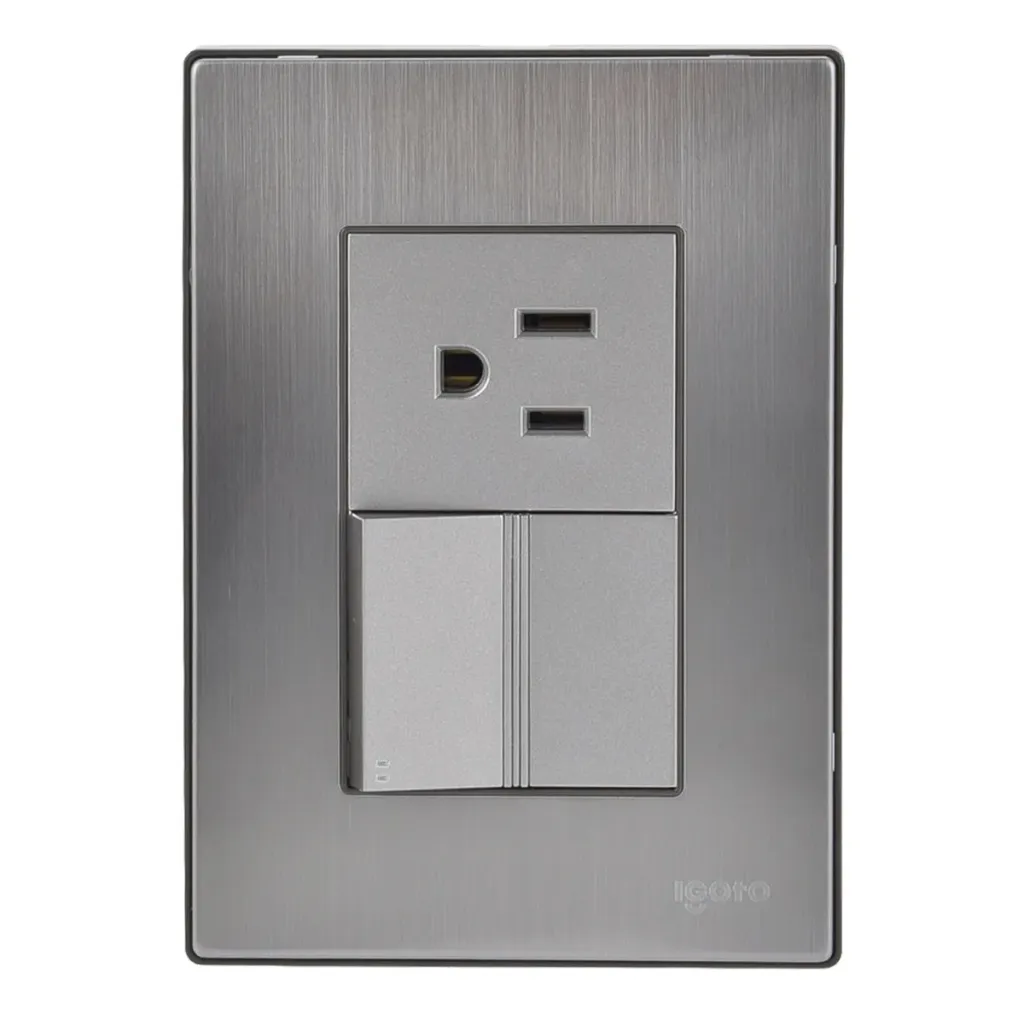 PLACA IGOTO INOX ARMADA PLATA (1 APAGADOR ESCALERA + CONTACTO ATERRIZADO) INOX1007