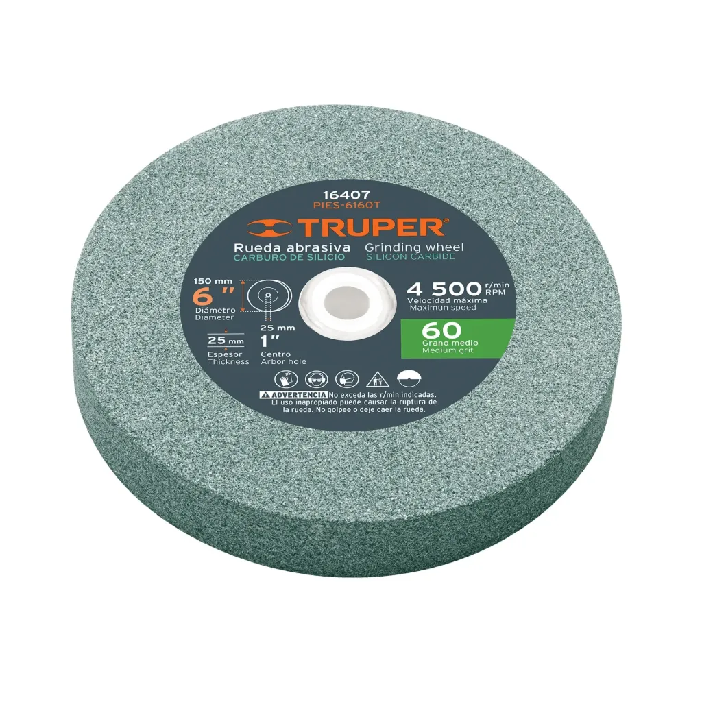 PIEDRA PARA ESMERIL 6" x 1", CARBURO DE SILICIO GRANO 60, TRUPER 16407
