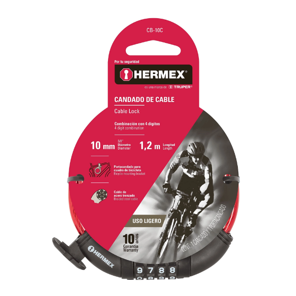CANDADO DE CABLE 10MM DE COMBINACION 43925 HERMEX