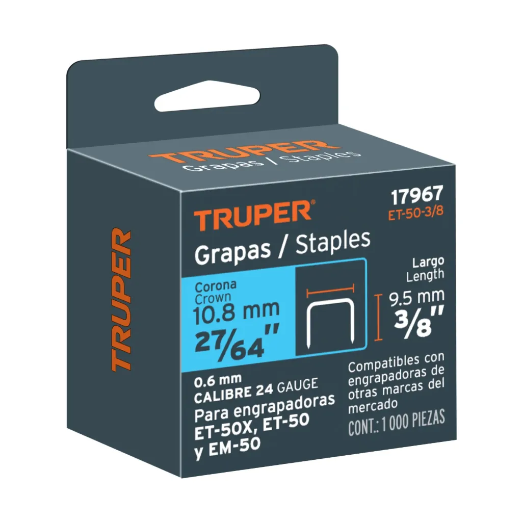 CAJA CON 1000 GRAPAS 3/8 CORONA 10.5mm TRUPER 17967
