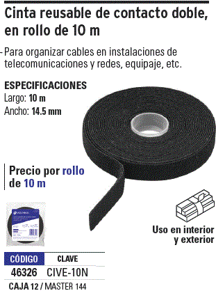 CINTA DE CONTACTO NEGRA DOBLE 10M VOLTECK (TRUPER) 46326